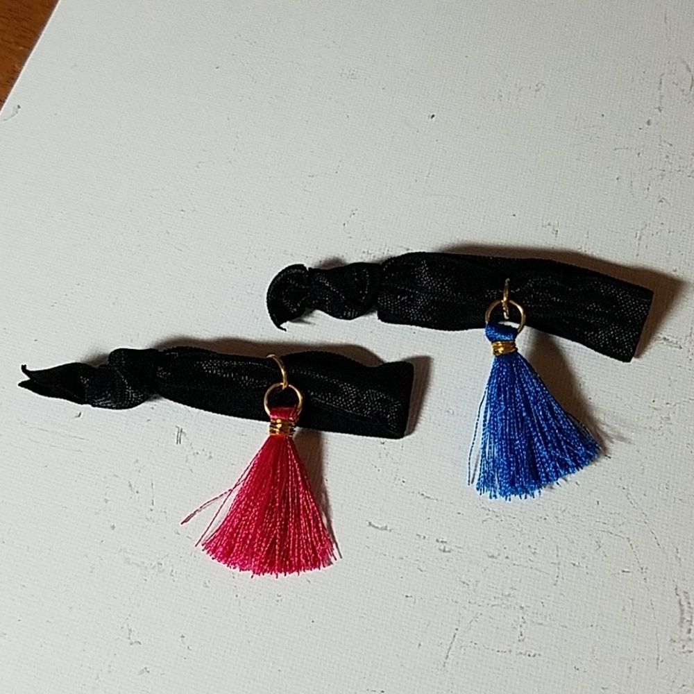 Tassel Set of 2 Blue & Red 3" Hair Ponies Elastic